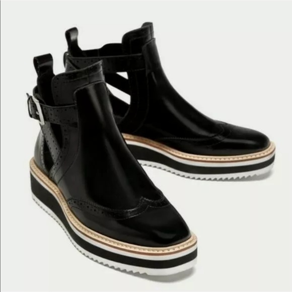 Worn Twice! Zara Basic Wing Tip Black White Buckle Platform Shoes Size 37/7.